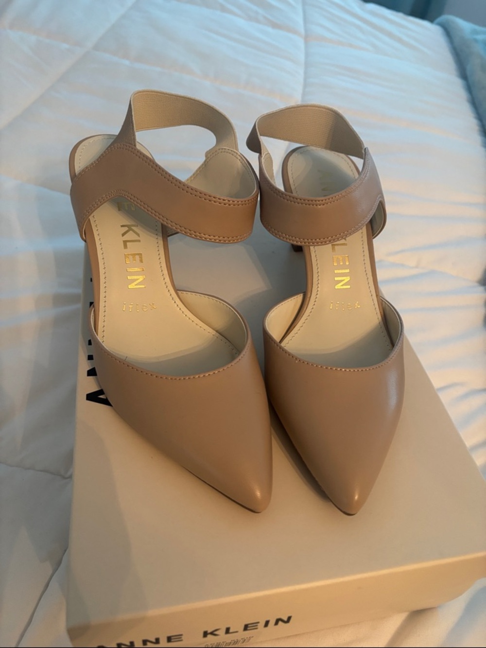 Anne Klein Beige Pointed-Toe Slingback Pumps